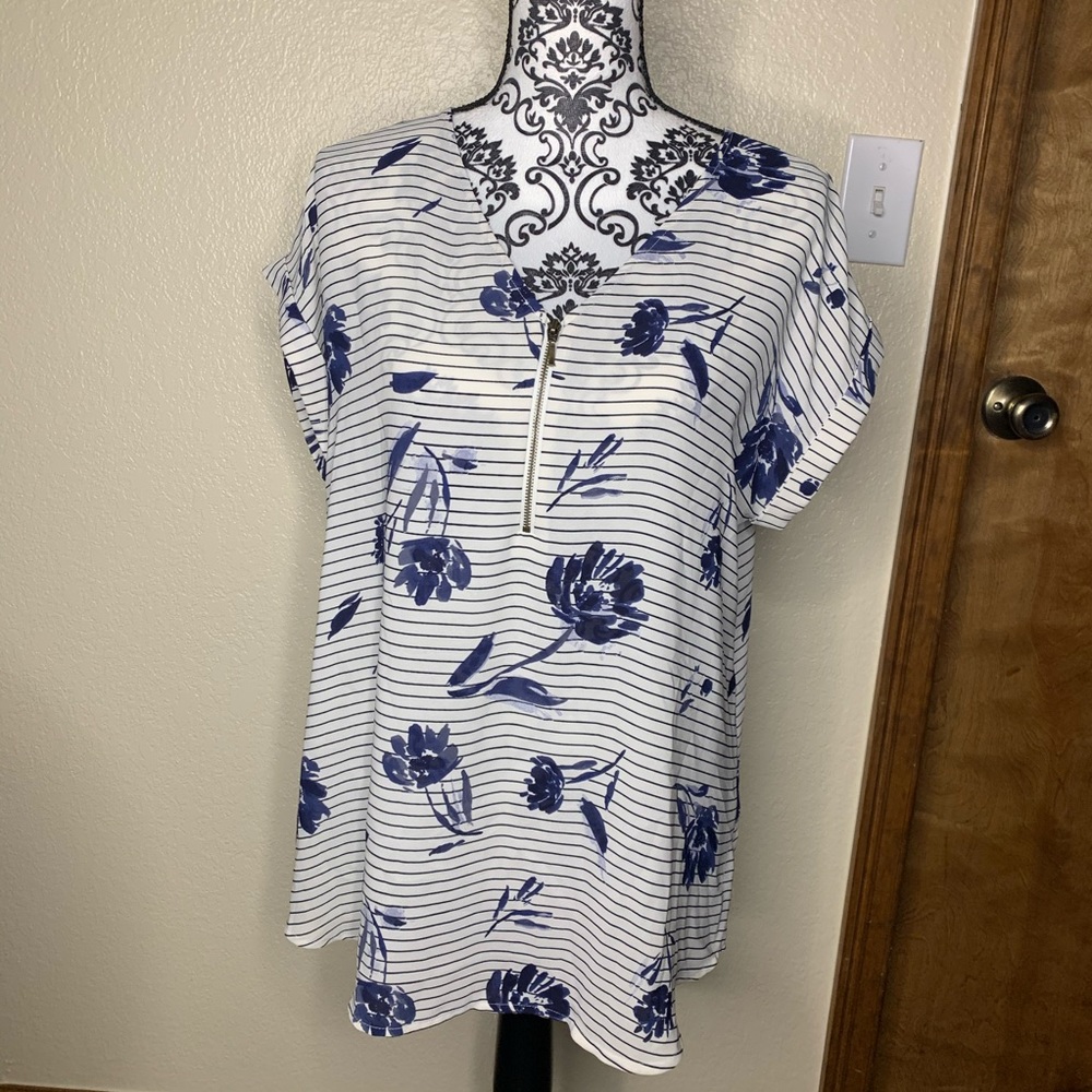 Maurices White Floral Striped Top